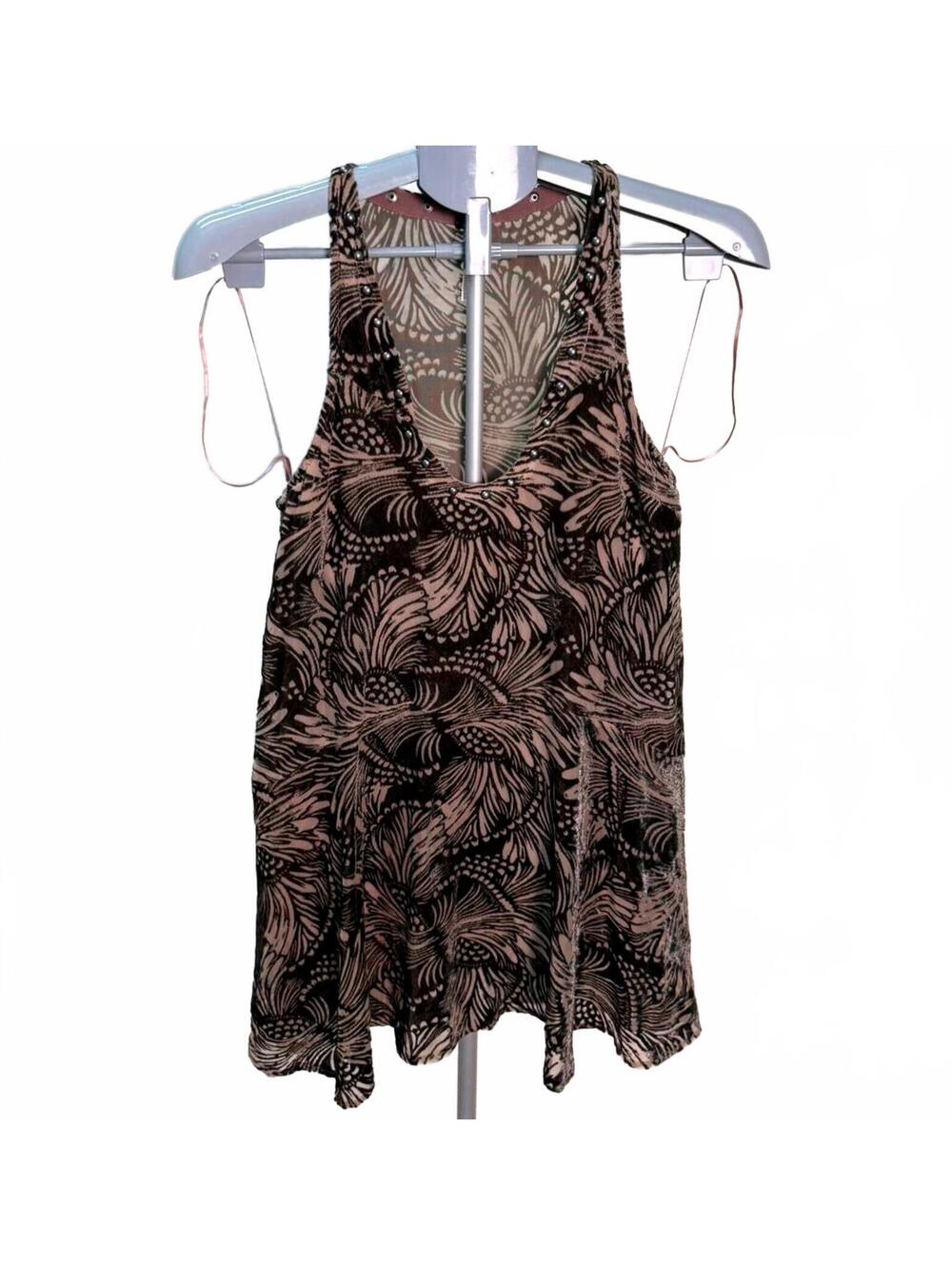Free People XS Velvet Burnout Short Dress Grey Brn & Lilac Lined Boho Indie NWOT